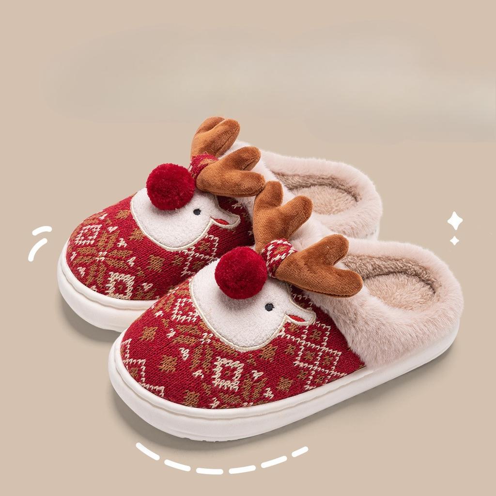 Fashion Christmas Slippers 2025 Winter Warm Plush New Christmas Ladies Indoor Slipper Home Comfortable Platform Non-slip Cotton Slippers
