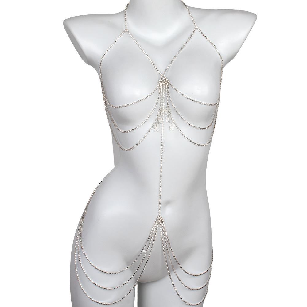 Elegant Geometric Butterfly Diamond Body Chain for Nightclub Fashion