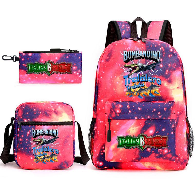 Tongtongsahur cartoon primary school students backpack three-piece set abstract foreign Shanhaijing children's schoolbag L