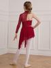 Vestido de dança lírica para meninas, vestido único de manga comprida com bainha assimétrica, malha de ginástica