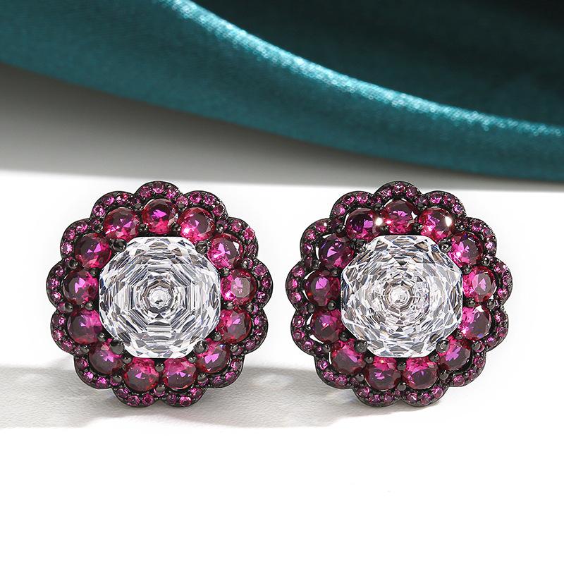 Autumn and winter new explosive jewelry copper bottom gold-plated imitation rose cut round black gold retro stud earrings jewelry 10 * 10