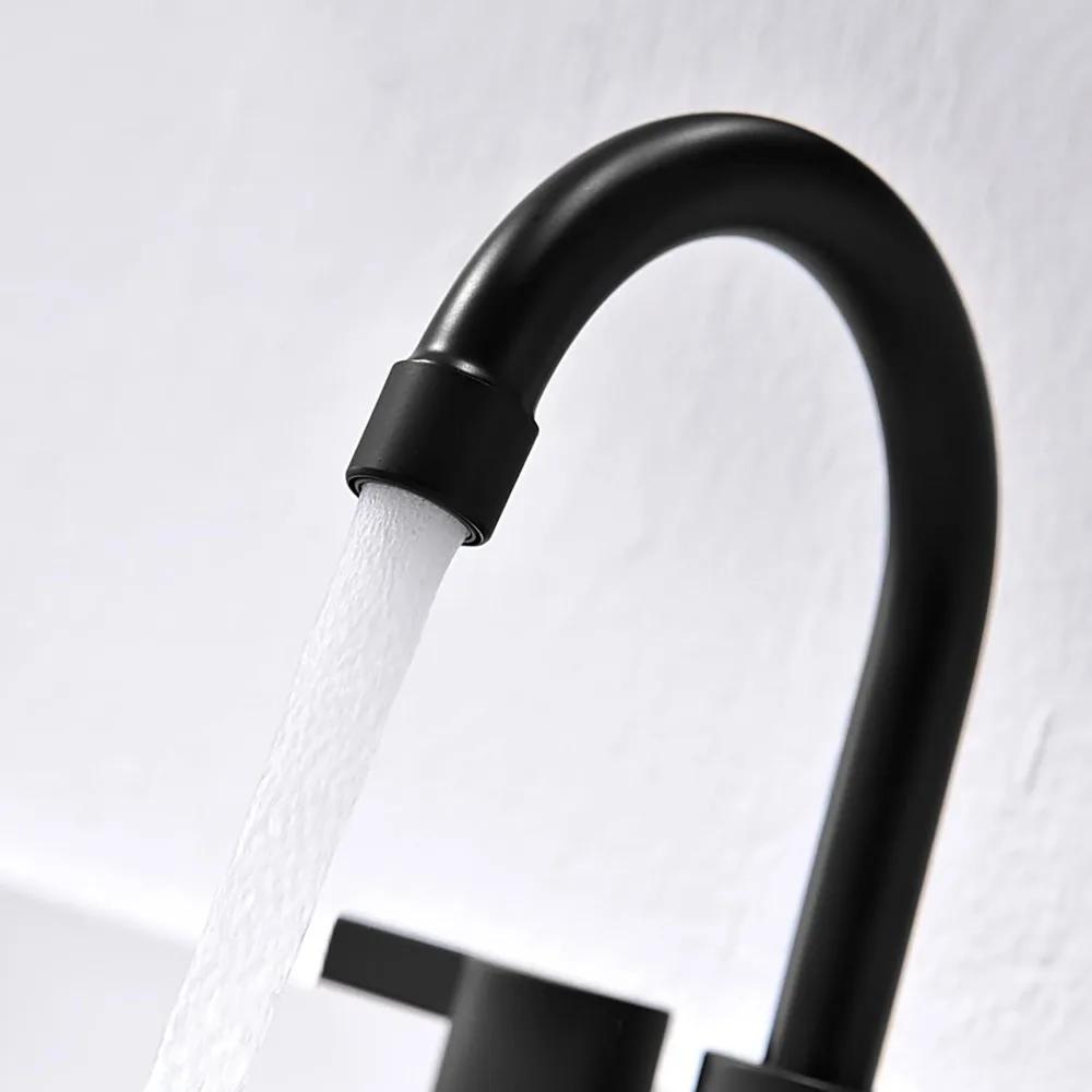 2 Handle Centerset Matte Black Lead-Free Modern Bathroom Faucet, 4 Inch 360 Swivel Spout 2-3 Hole RV Bathroom Vanity Sink Faucet