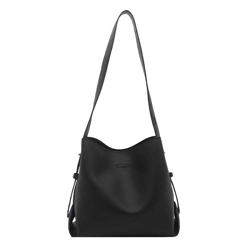 

Retro simple fashion women s casual new solid color autumn and winter trend crossbody bucket shoulder bag чёрный