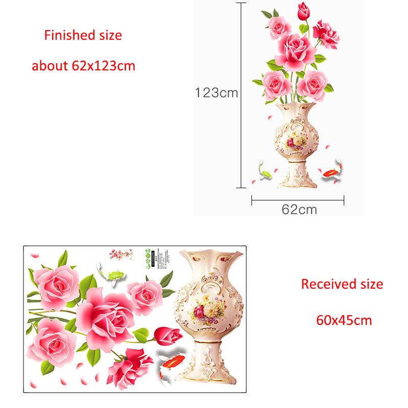 Chinese Style Peony Flower Vase Wall Sticker for Bedroom Living Room Self Adhesive Vinyl Wall Art Removable TV Background Decoration Home Decor
