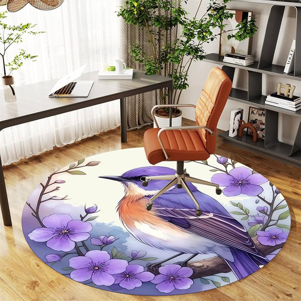 1pc bird flower Round Chair mat Area Rug - Non-Slip, Floor Mat for Office, Bedroom, and Indoor Decor -1002159