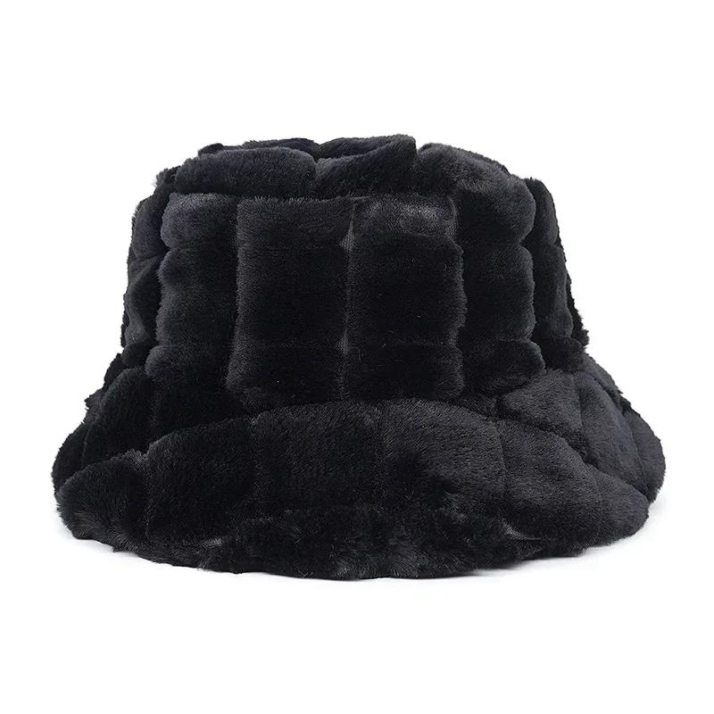 Winter Warm Fur Bucket Caps Women Men Outdoor Keep Warm Fluffy Panama Female Thickened Rabbit Hair Windproof Fisherman Caps