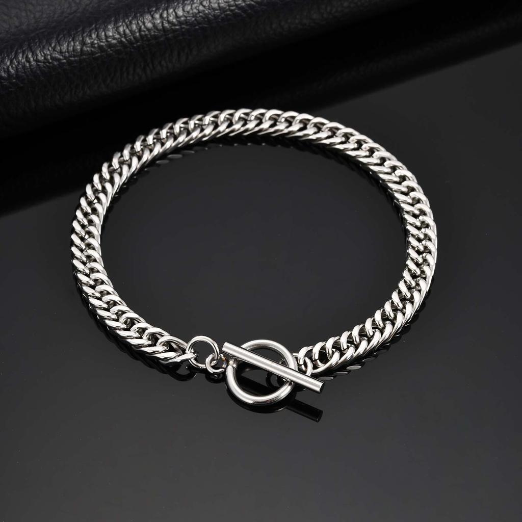 Vnox 6mm Wide Stainless Steel Men's Chain Bracelet, 21cm Length Silver Color Never Fade Toggle Clasp Wristband Punk Jewelry Gift