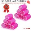 Giant curling wand roller set, 24 pieces, including 12 self-grip curling wands and 12 stainless steel duckbill clips (rose red)