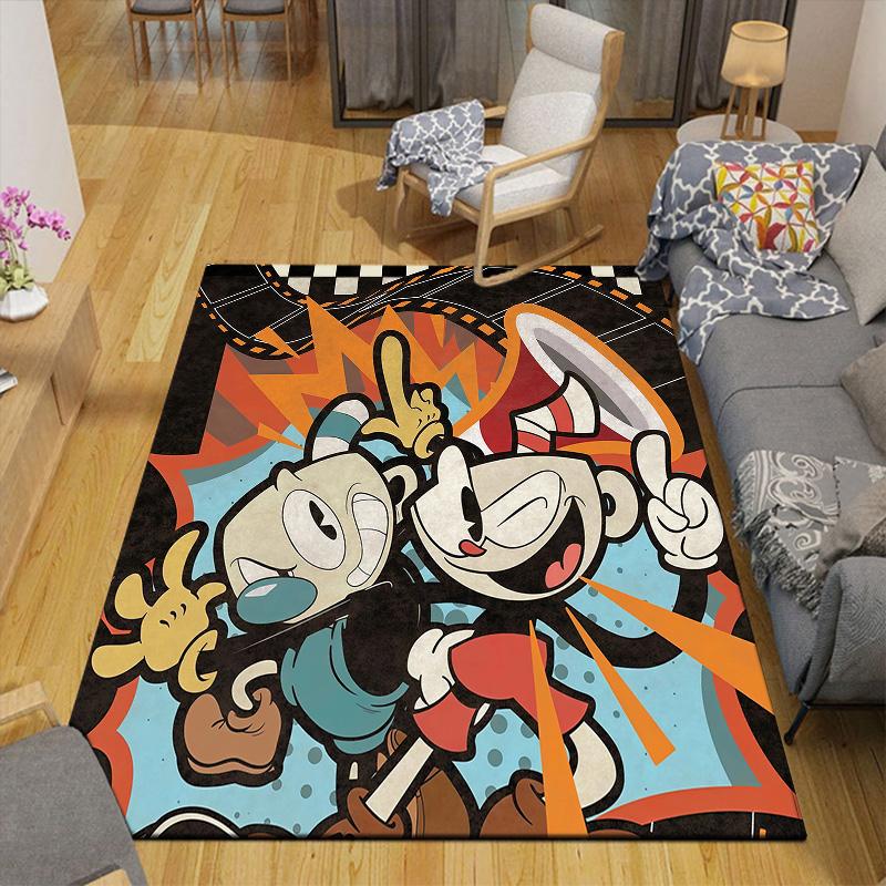 Tappeto Quadrato a Fantasia Flanella di Cuphead & Mugman, Tappeto da Area, Tappeto per Soggiorno Camera da Letto Divano Sala Giochi Decorazione, Tappetino Antiscivolo