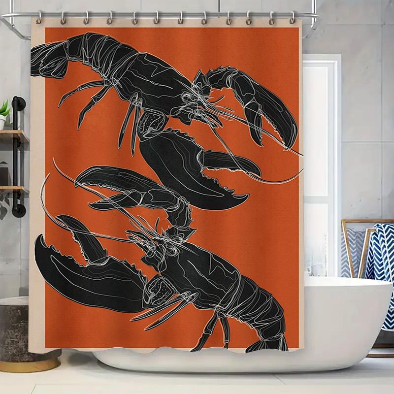 

Luxury Shower Curtain Black Lobster Print Orange Fabric Waterproof Home Decoration for Bathroom 3D Waterproof Bath Liner, Size C 90x180cm