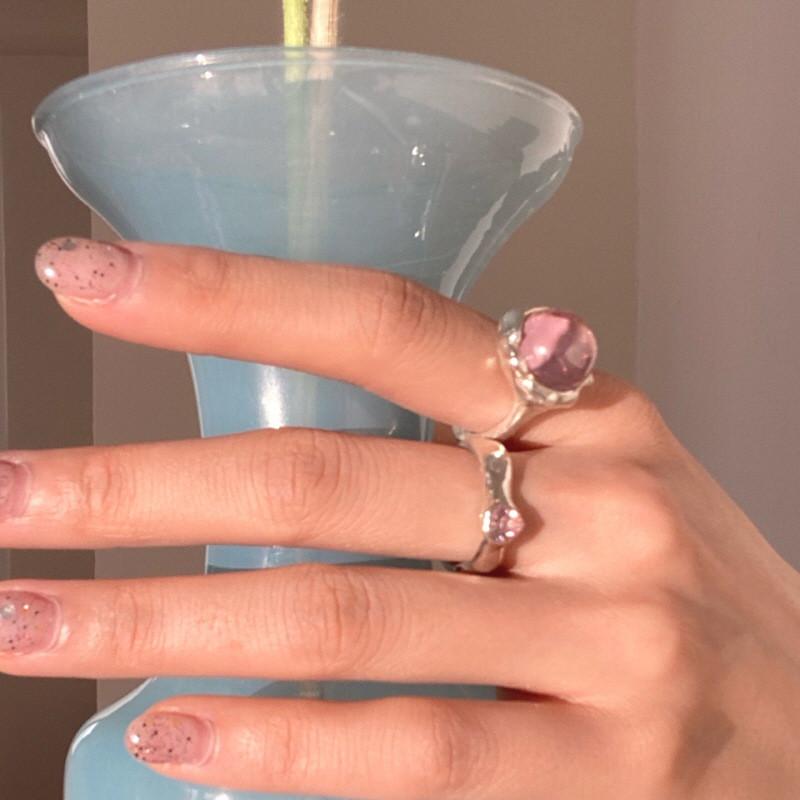 Pink Elegant Zirconia 925 Sterling Silver Ring For Women Unique Adjustable Open Ring