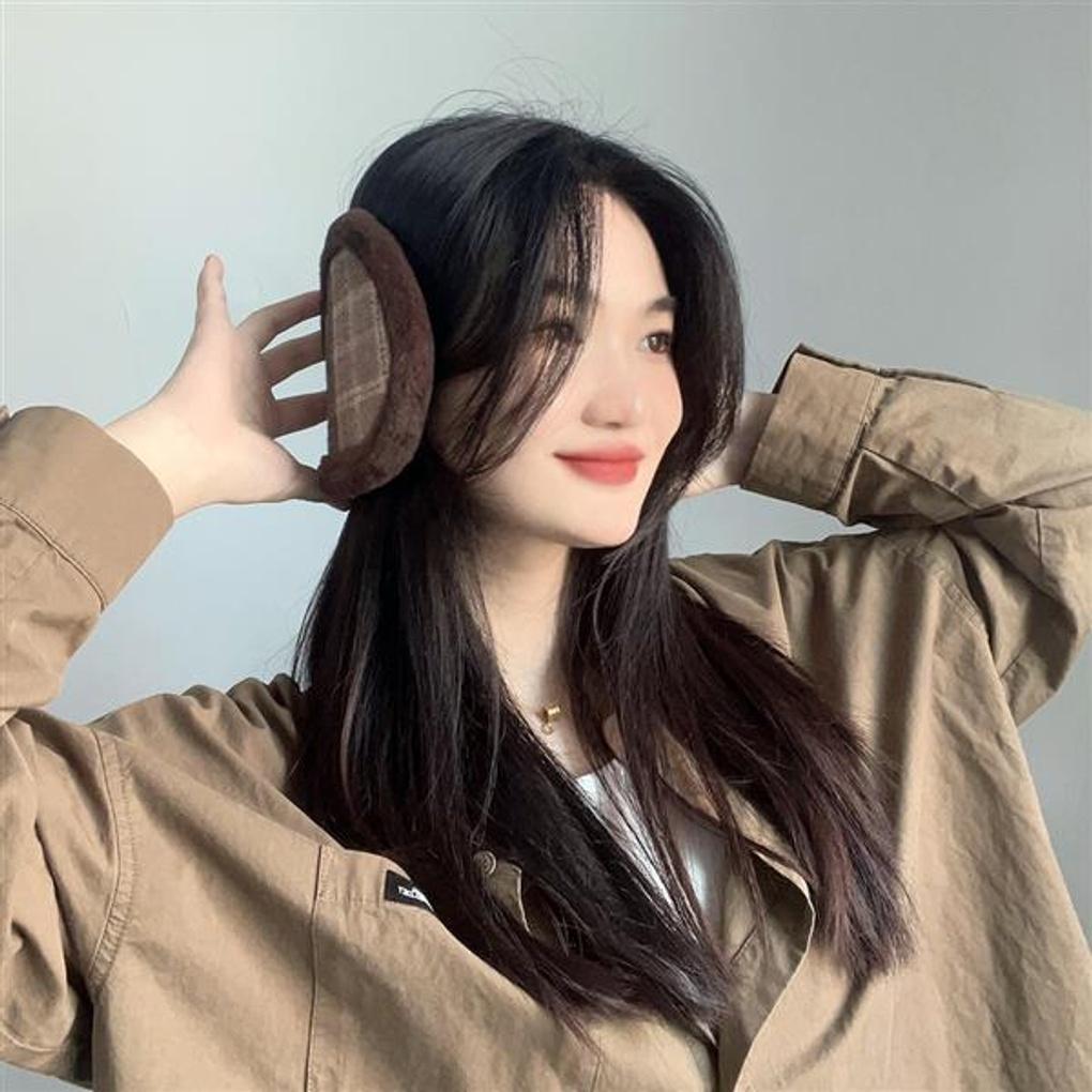 Check Pattern Winter Earmuffs (Brown)