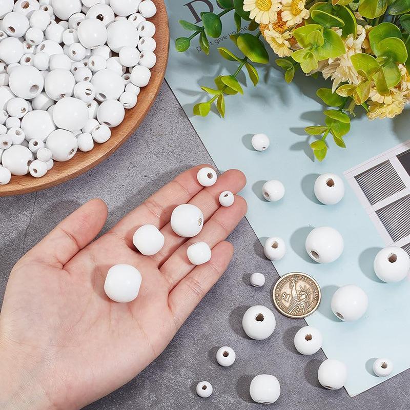 100pcs White Round Wooden Beads Natural Unfinished Loose Beads Wooden Spacers for DIY Crafts Jewelry Making