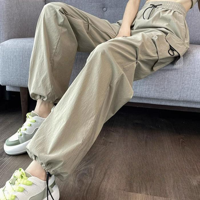 Work Pants Women Drawstring Casual Pants Summer Draped Relaxed Straight Wide Leg Pants Dragged Pants Long Pants Tide