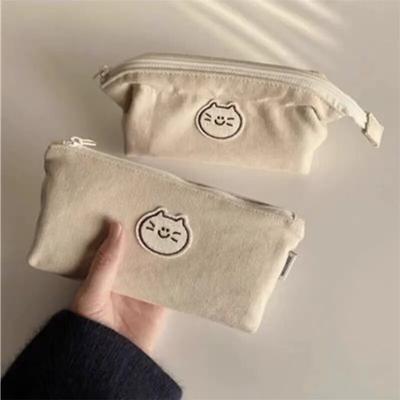 Einfache Leinwand Bleistift Taschen Kawaii Cartoon Katze Hund Bleistift Taschen Student Schreibwaren Taschen Frau Kosmetik Taschen