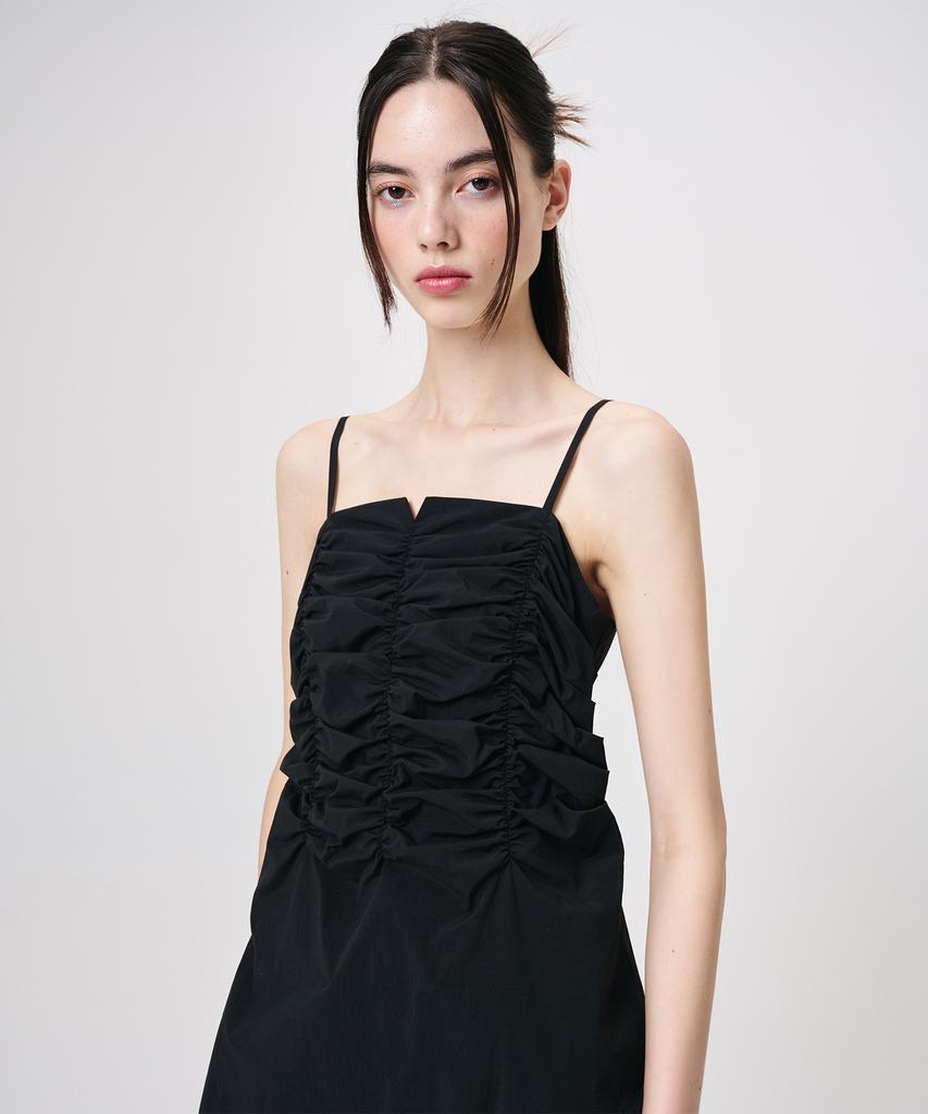Etmont Slip Heart Neck Shirring Dress, Black