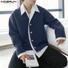 INCERUN Frühling Männer Revers Hals Langarm gestreiften Patchwork Shirts Knöpfe Cord Tops