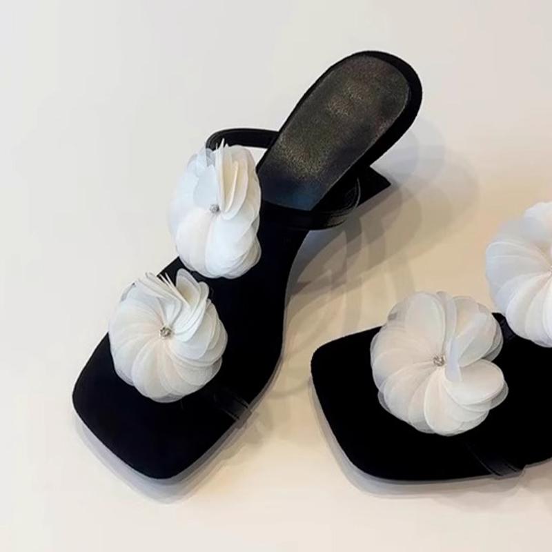 

Fashion Flower Women Slippers Mid Heels Fashion Dress Shoes Summer Designer Sandals Woman 2025 Elegant New Pumps Luxury Sandalias Mujer 35
