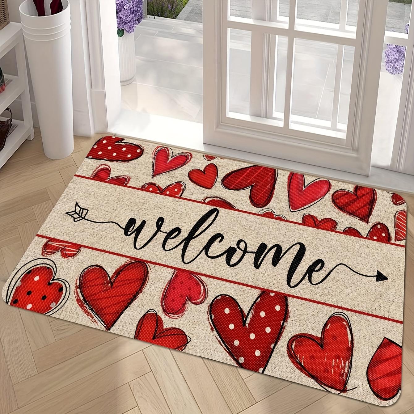 Red Love Welcome Entry Door Mat Water Absorbent Non Slip Wear Resistant Entrance Decorative Carpet Home Decoration 40X60CM(1.3X2FT