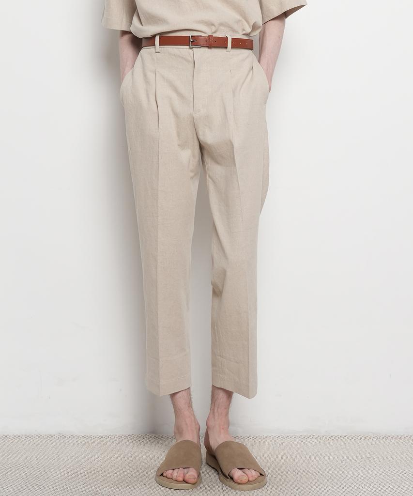 THE-ABON Men'S Summer Bio-Washed Linen Cropped Pants Black