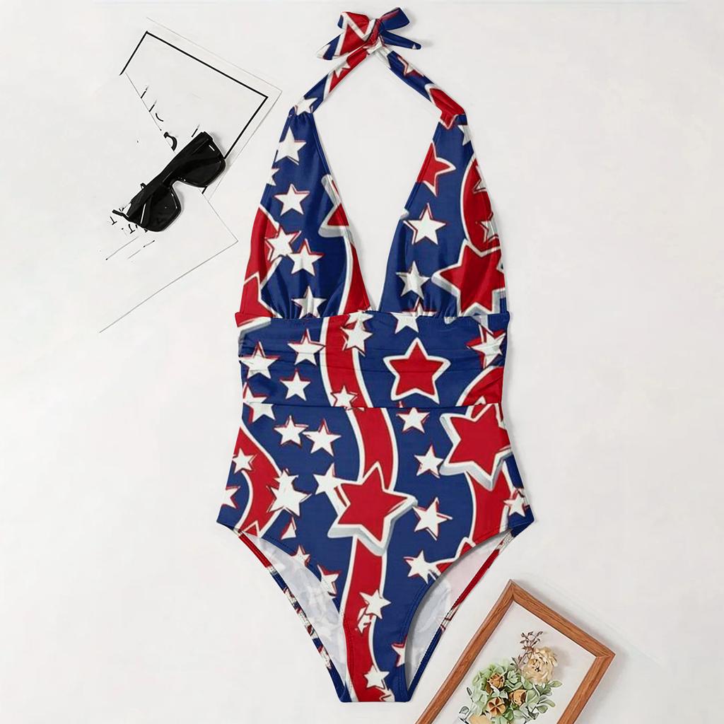 Women's Color-Blocked One-Piece Swimsuit With A Sexy V-neck