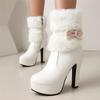 Fashion 2025 Winter Womens Fashion High Heel Boots White Black Fur Tassel Bowtie Lovely Lolita Ladies Party Wedding Shoes Size 35-43