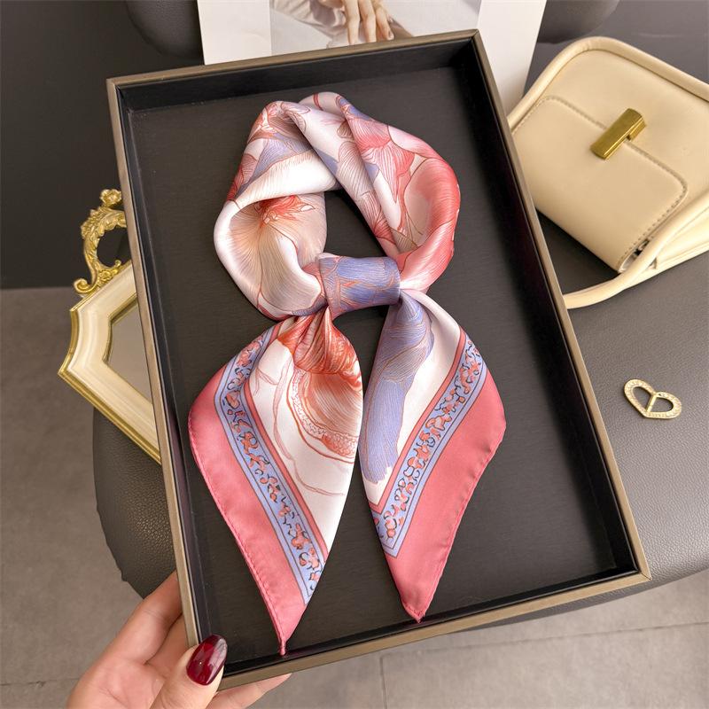 2026 New Floral Printed Square Scarf for Women Soft Lightweight Scarf Headbands Fashion Bag Tie Ribbon Hair Bands Bandana