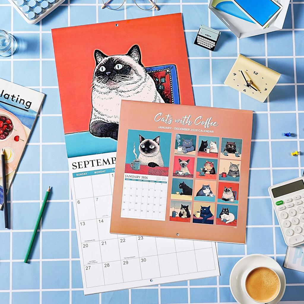 2026 Wall Calendar - 2026 Calendar, January - December 2026, 12" x 24" (Open), Cats Calendar 2026 with Hanging Hole for Home & Office