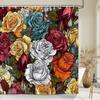 1 Pack of Print Shower Curtains Polyester Fabric Beautiful Flowers Bathroom Curtain with Hooks Home Decoration Curtain