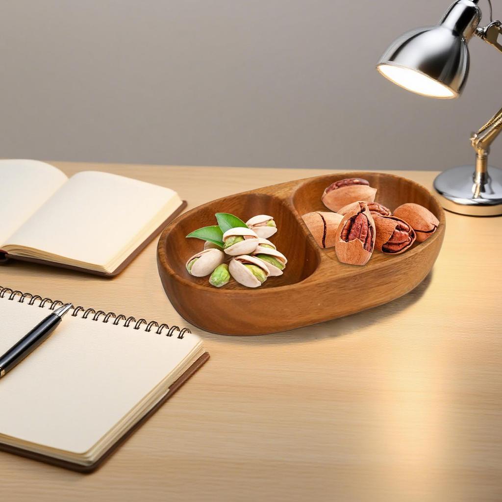 Double Compartment Kids Snack Bowls Wooden Food Dish Countertop Kitchen Party Adults Salad Candy Fruit Nuts Picnic