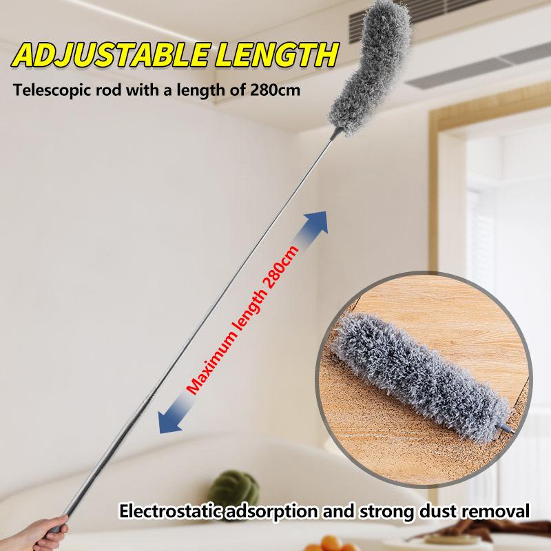 Electrostatic Dust Duster Retractable Long Pole Lint-Free for Ceiling Fan Window Sill Home Household High-Reach Dusting Tool