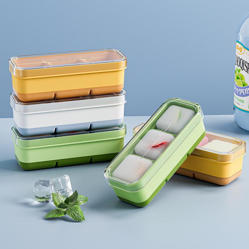 New 3-grid Ice Tray Making Mold for Household Ice Tray Reusable Ice Maker Storage Box with Lid Frozen Cubes