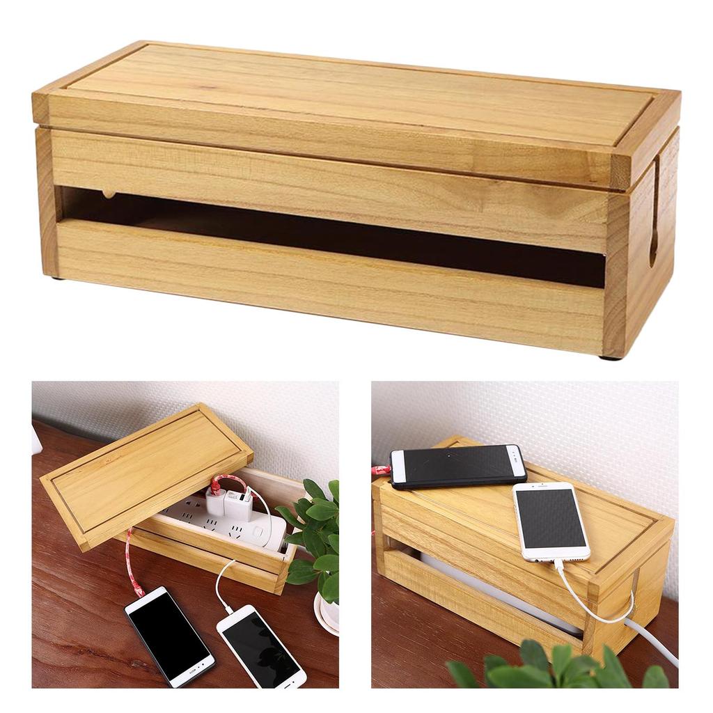 Cable Management Box, 14.8x5.6x4.8 inch, Wooden Case, Cord Organizer for Desk TV