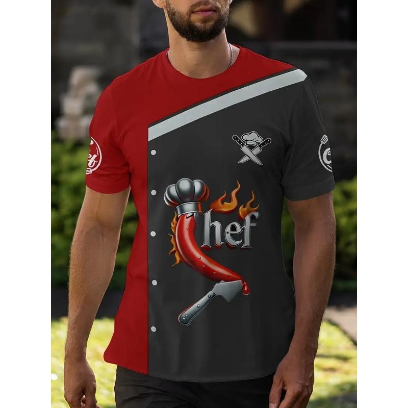 Men's Chef Knife Print T-Shirt Clothes Summer Round Neck Short Sleeve Chef Tshirts Tops New In Men's Cosplay Shirt