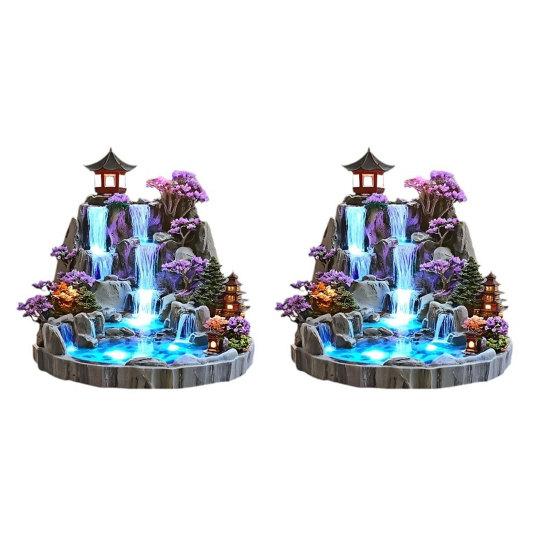 2Pcs Tabletop Rockery Ornaments 2D Acrylic Rockery Waterfall Decoration