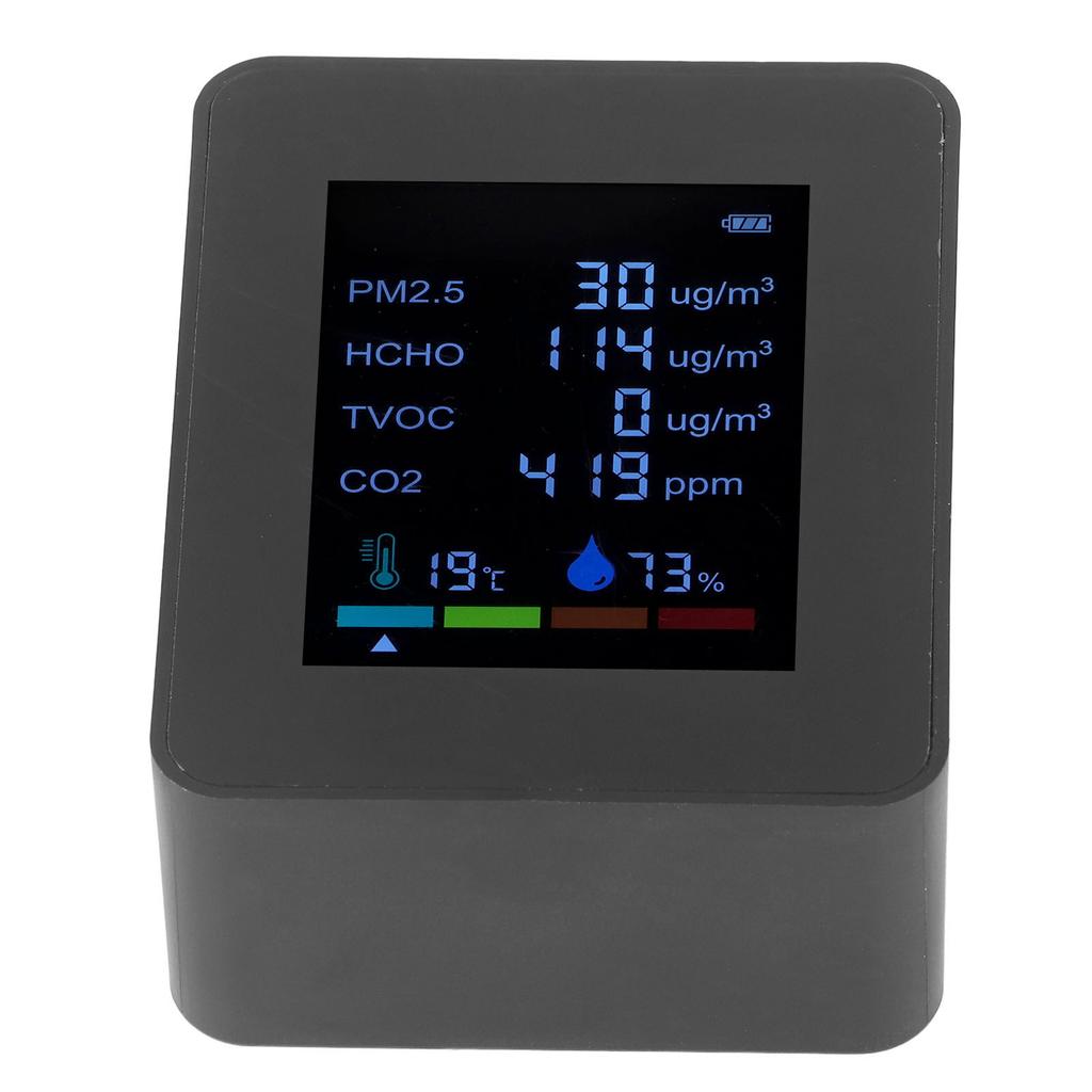 Multifunctional 6 in 1 CO2 Meter   Quality Monitor Temperature PM2.5 TVOC HCHO Detector USB Charging