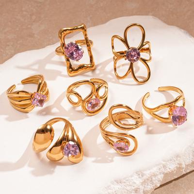 Metal Stainless Steel Zircon Irregular Opening Ring Niche Temperament Jewelry