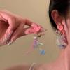 Resin glass rice bead bow fringed earrings fashion super fairy stud earrings light luxury high-end earrings