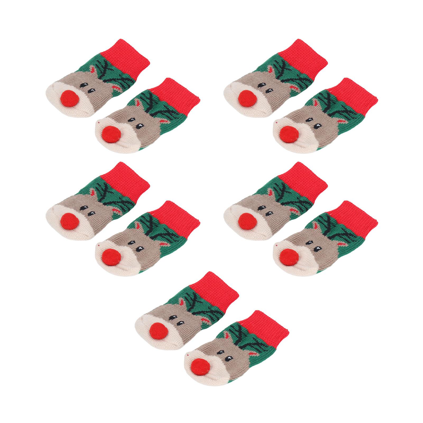 

5 Sets Christmas Dog Socks Fashionable Elk Pattern Dirt Proof Stretchy Warm Pet Paw Protectors for Dogs Cats Pets L L