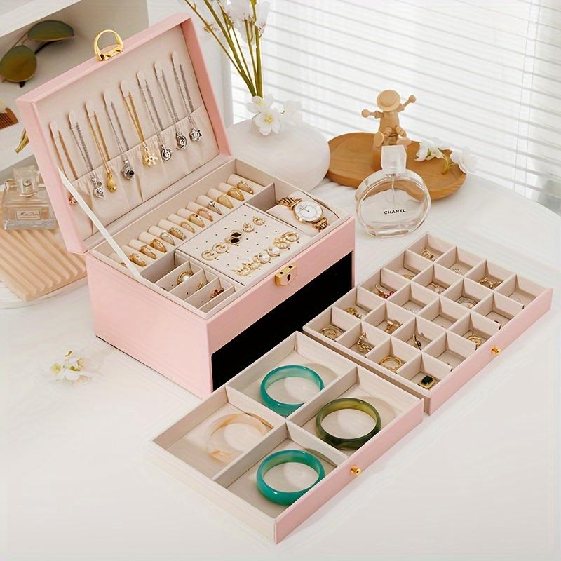 Multi Functional Jewelry Box with Three Layers of Leather Locks, Storage Box for Jewelry,Earring Jewelry Box,Earring Storage Box