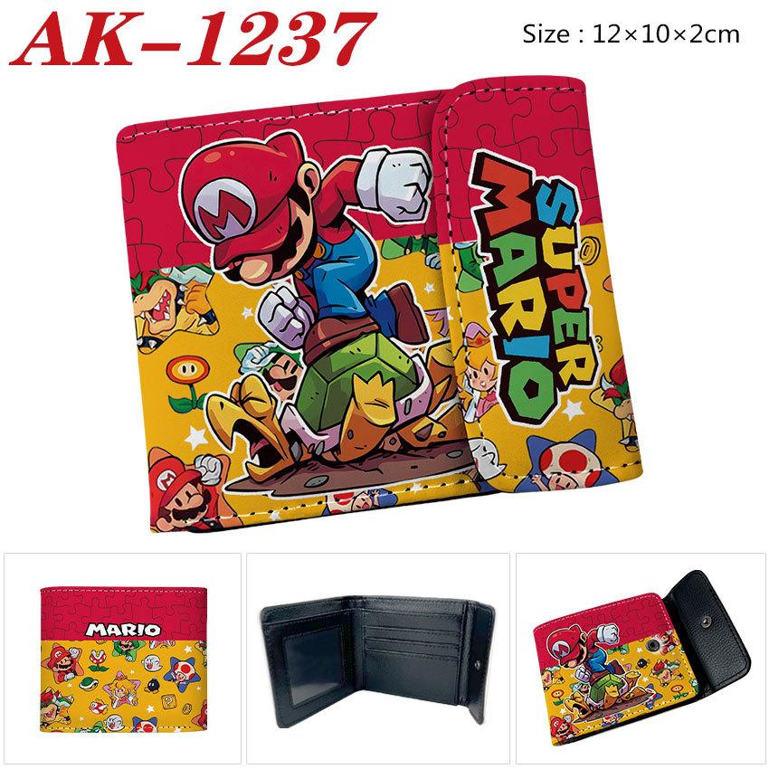 Super Mario Anime PU Snap Button Bifold Wallet Cartoon Short Portable Card Holder Yellow 1pcs