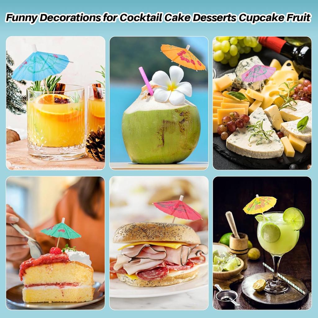 Cocktail Umbrellas - 50PACK Drink Umbrellas for Drinks, Paper Mini Umbrella for Drinks Hawaiian Cupcake Toppers Cocktail Garnishes Colorful Paper
