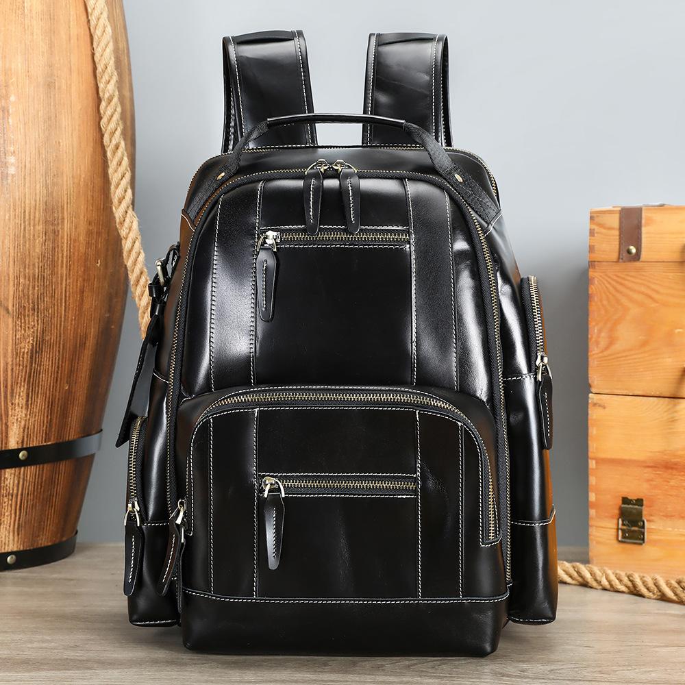Crazy Horse Leather Men s Backpack, Large Capacity Laptop Bag, Genuine Leather Multifunctional Casual Travel Backpack, Trendy 12 inches чёрный