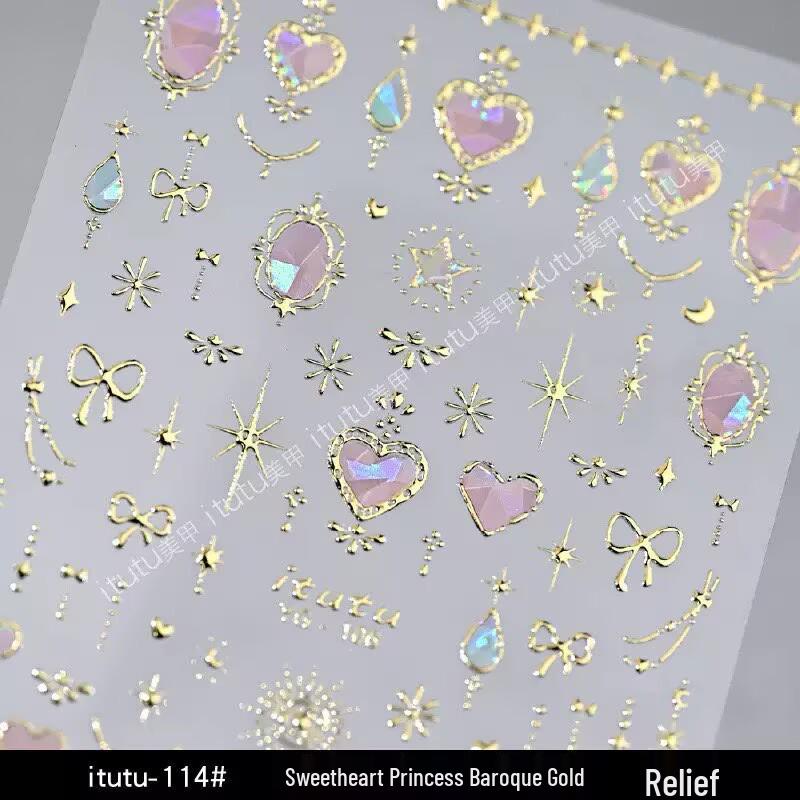 Baroque Gold Scepter Nail Stickers: Retro Gem & Luxury Court Style
