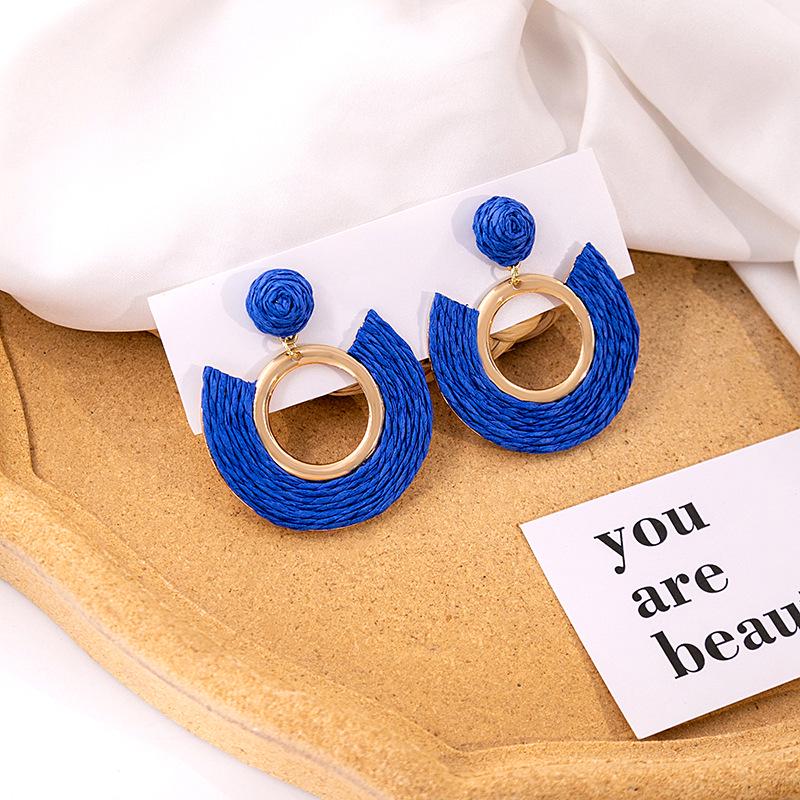 Exaggerated Oval Leather Dangle Earrings: Colorful, Hollow, Holiday Style