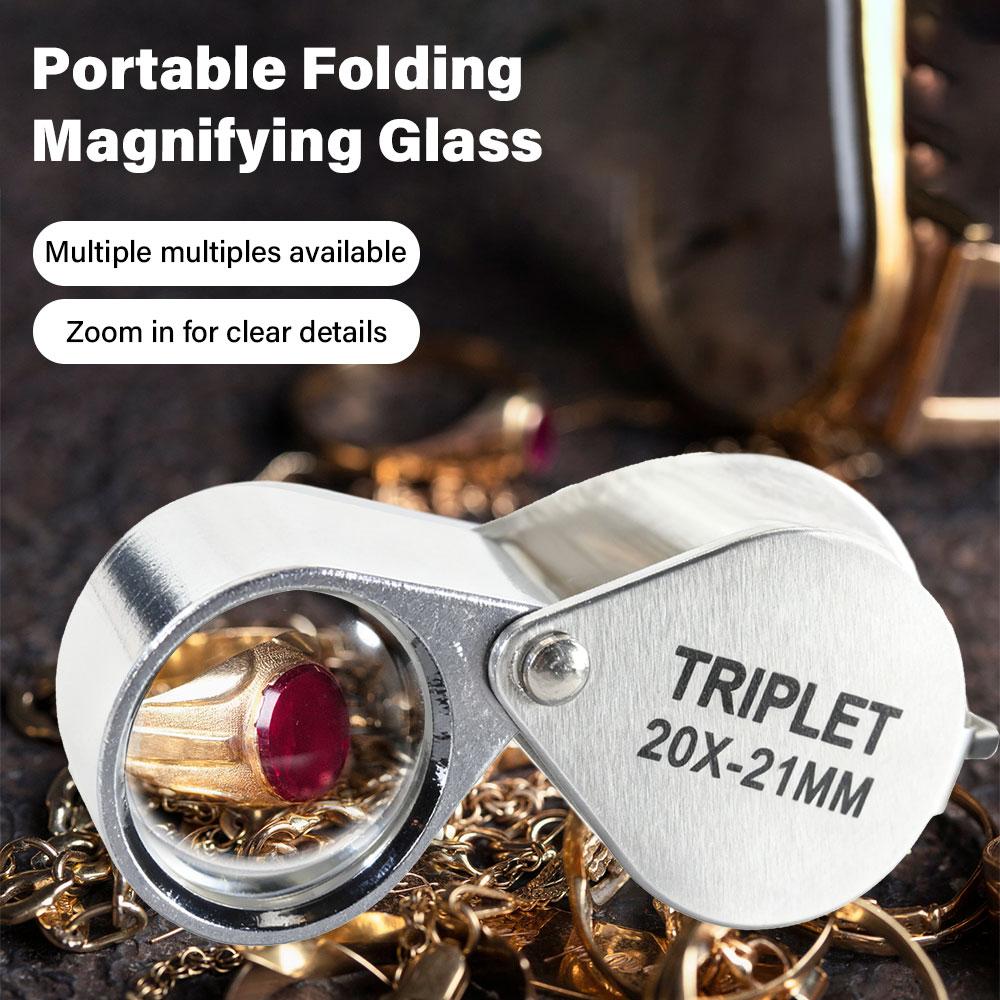 10X-30X Pocket Loupe Magnifier with Foldable Metal Design - Jewelry Diamond Magnifying Glass for Gems Coins Stamps Inspection