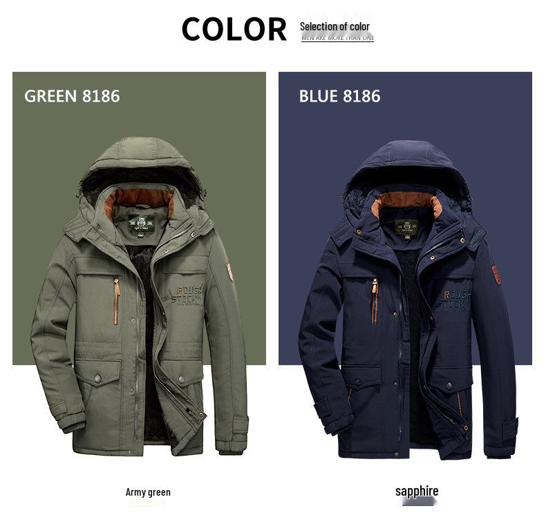 Men's Fleece-Lined Cotton Jacket: Winter Casual, Multi-Pocket, Cold-Resistant, Mid-Length Coat for Middle-Aged and Elderly