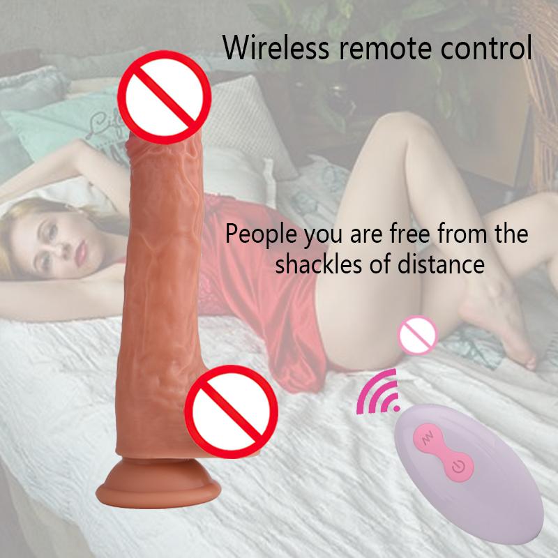 Realistic Dildo Vibrator Remote Control Telescopic Shaking Heated Penis With Suction Vagina Anal Plug Masturbator For Women