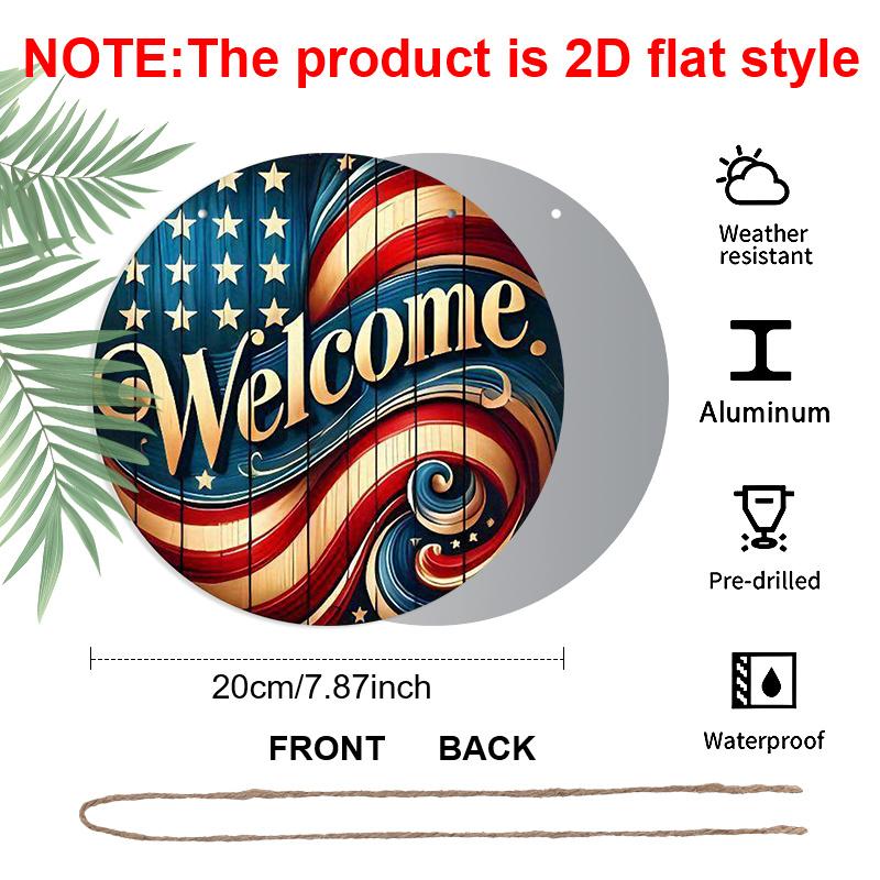 2D Flat, 1pc Patriotic Welcome Sign Wall Art - Reusable Aluminum Etched Decor for Home, Kitchen, Restaurant, Bedroom, Garden, Bathroom, Garage