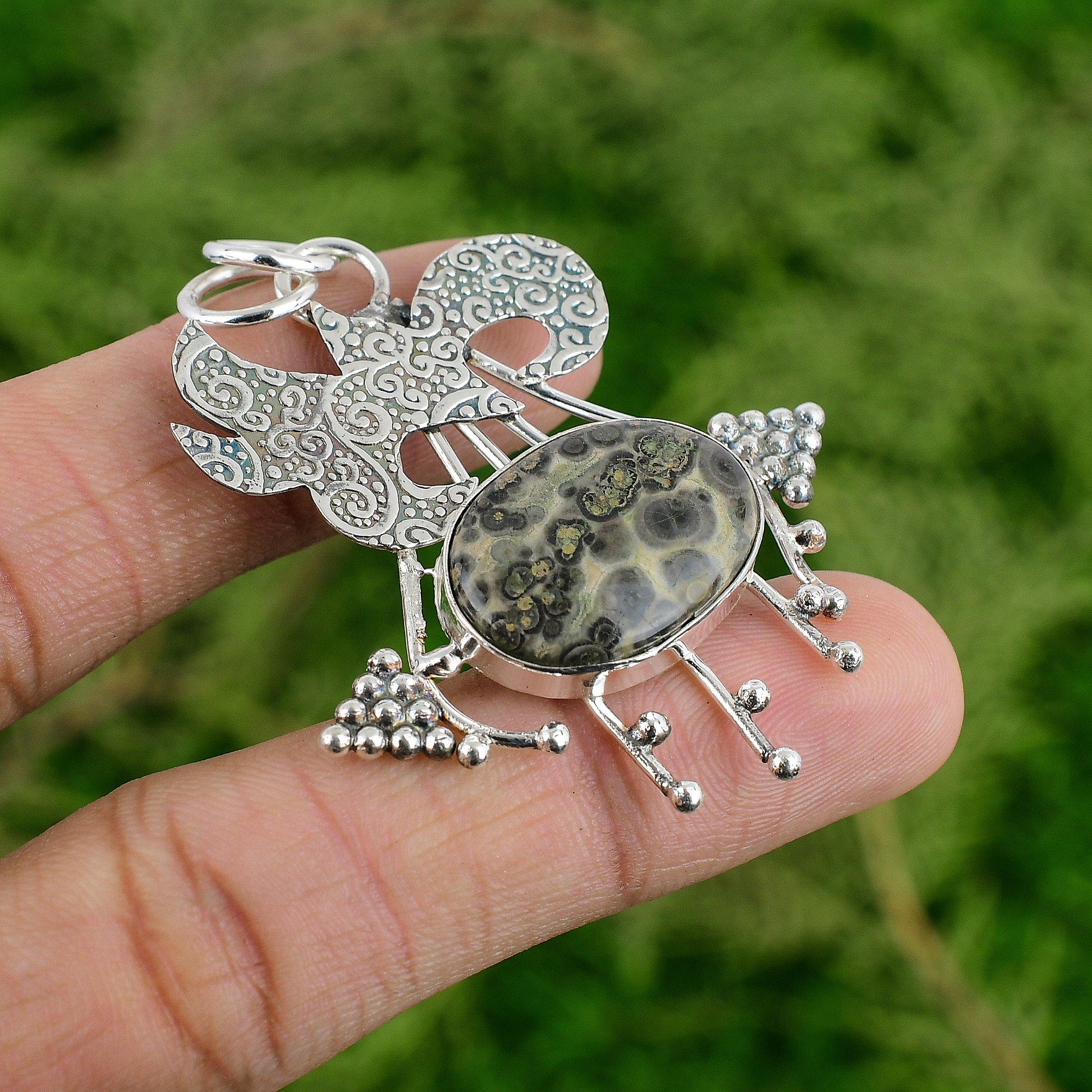 

Daughters Day Deal 925 Silver Oval Ocean Jasper Stone Bezel Wedding New Pendant